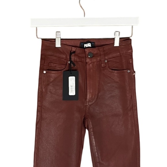 New Paige Mid Rise Ankle Coated Skinny Jeans 23 | Burgundy Dust | $229 Retail - Picture 6 of 16